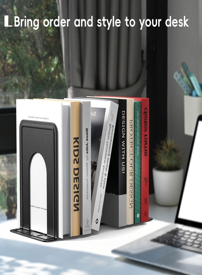 Optomni Bookends, Book End Supports Heavy Duty Metal Bookend Support, Book Ends Supports for Shelves Decor Home Office School (2 Pairs/4 Pieces, Black) - Image 3