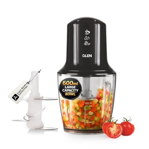 Glen 300 Watts Electric Chopper for Kitchen Use, Large 600ml Bowl, Triple SS Blade Technology, Fruit & Vegetable Cutter, with Whisking Disc, Chops Onion & Nuts - Black (4042TUPLUS) - Image 1