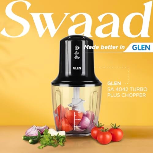 Glen 300 Watts Electric Chopper for Kitchen Use, Large 600ml Bowl, Triple SS Blade Technology, Fruit & Vegetable Cutter, with Whisking Disc, Chops Onion & Nuts - Black (4042TUPLUS) - Image 2