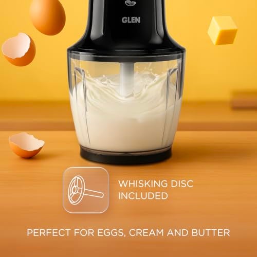 Glen 300 Watts Electric Chopper for Kitchen Use, Large 600ml Bowl, Triple SS Blade Technology, Fruit & Vegetable Cutter, with Whisking Disc, Chops Onion & Nuts - Black (4042TUPLUS) - Image 5
