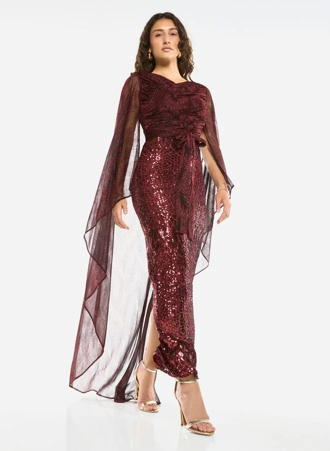 House of Moda Embellished Drape Tie-Waist Overlay Maxi Dress