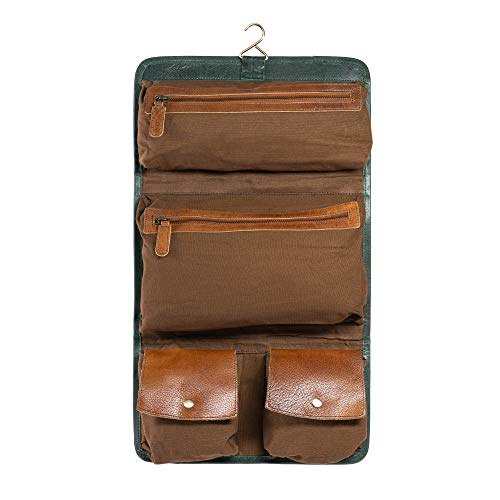 KomalC Premium Buffalo Leather Hanging Toiletry Bag Travel Dopp Kit (Green) - Image 2