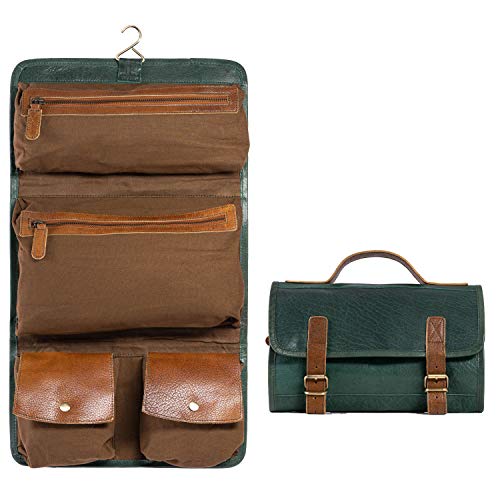 KomalC Premium Buffalo Leather Hanging Toiletry Bag Travel Dopp Kit (Green) - Image 3
