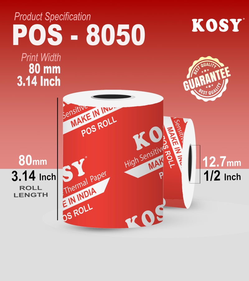 KOSY Thermal Paper Rolls for POS Machine 3 Inch 80mm BPA Free White Receipt Paper for Billing Counters Retail Stores Hotels and POS Systems Smooth Feed Pack of 4 - Image 3