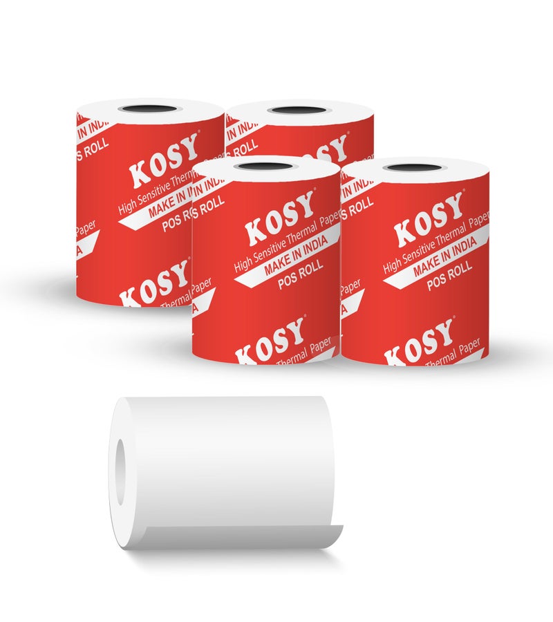 KOSY Thermal Paper Rolls for POS Machine 3 Inch 80mm BPA Free White Receipt Paper for Billing Counters Retail Stores Hotels and POS Systems Smooth Feed Pack of 4 - Image 1