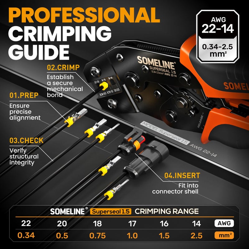 SOMELINE Crimping Tool Kit, Waterproof Automotive Electrical Connectors (1/2/3/4/5/6 Pin), 22â€“14 AWG Ratchet Crimper & Terminal Removal Tools for Car/Motorcycle/Boat - Image 2