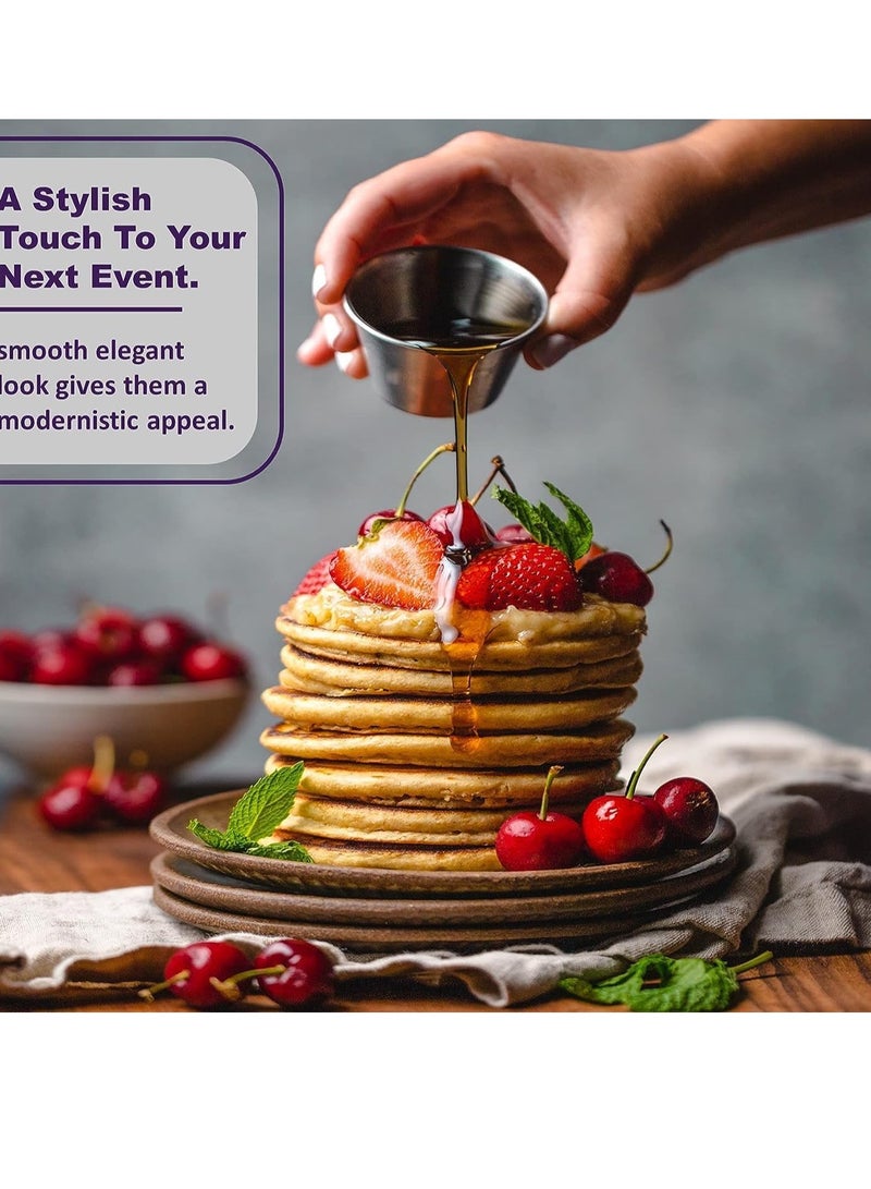 SYOSI Small Sauce Cups, Stainless Steel Ramekin Dipping Sauce Cup, Commercial Grade Individual Round Condiment cups Reusable Stackable Metal Portion Containers for Sampling Salad Dressing, Sides 12Pcs 60ml  - Image 2