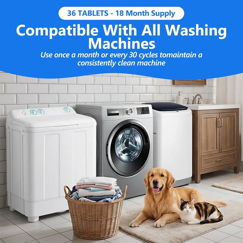 USKICH Washing Machine Cleaner Descaler 36Pack-18 Month Supply,Washer Machine Cleaner Tablets Formulated For Pet Owners Deep Cleaning Easy Remove Pet Hair,Grime,Odors For HE Front&Top Load Washer,Septic Safe - Image 4