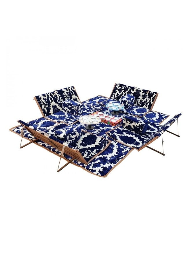 كادي ون مجموعة جلوس أرضية تراثية مكونة من 9 قطع مناسبة للسفر والرحلات البرية والحديقة , طقم فرشة تخييم ارضية مع اربع مراكى و 4 كراسي بمقاس 120 سم وبساط من القماش عالي الجودة بمقاس 2*2 متر يكفي ل 8 أشخاص - Image 2