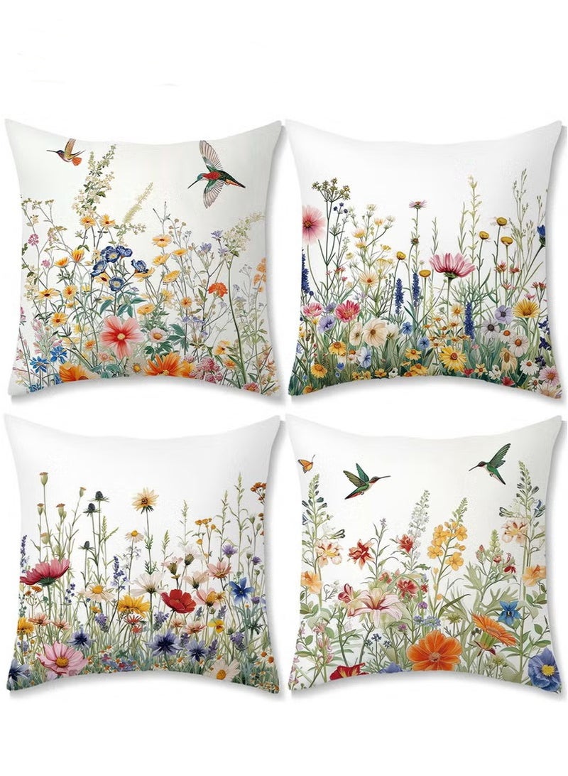 JOGAMS Set of 4 Throw Pillow Cover Decorative Birds and Plant Cushion Covers 45cm x 45cm for Living Room Sofa Couch Bed Pillowcases Double Sided Pattern - Image 1