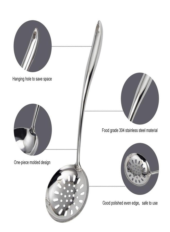 VALESKA طقم أدوات مطبخ من الفولاذ المقاوم للصدأ 304، طقم أدوات طهي معدنية من فاليسكا مكون من 6 قطع، ملعقة ووك، مغرفة، ملعقة مثقبة، ملعقة معكرونة، مغرفة تقديم كبيرة، ملعقة مسطحة مثقبة - Image 5