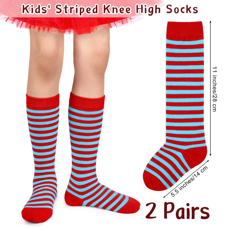 SOMSOC 2 Pairs Kids Red and Light Blue Striped Knee High Socks Toddler Sock Girl Socks Novelty Striped Sock for Boy Girl - Image 2