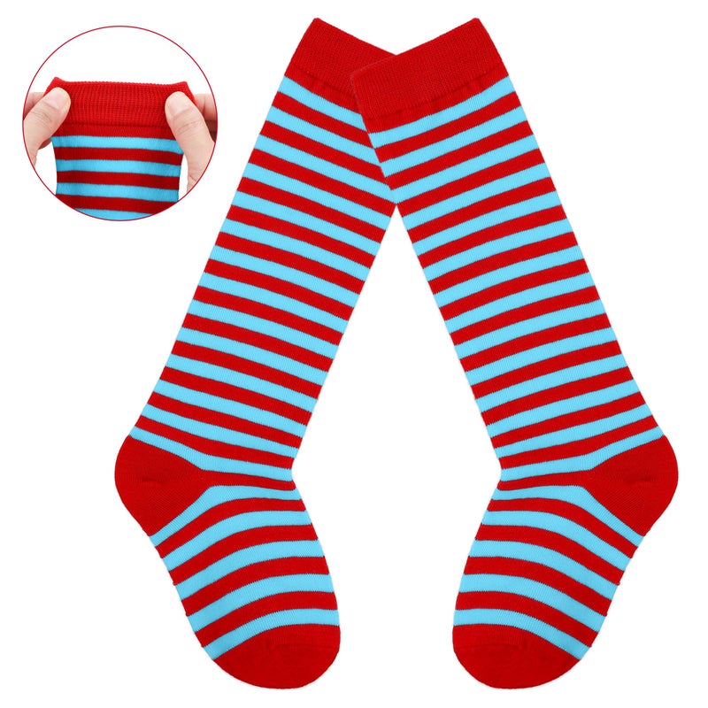 SOMSOC 2 Pairs Kids Red and Light Blue Striped Knee High Socks Toddler Sock Girl Socks Novelty Striped Sock for Boy Girl - Image 5