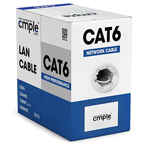 Cmple - Cat6 Cable 1000ft Bulk Lan Ethernet Cat 6 Wire Network UTP 23AWG CMR Riser 10Gbps 550 MHz Pull Box 1000 Feet, White - Image 3