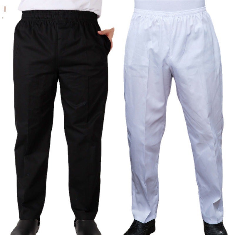 Summer Black Work Pants Men'S Loose Kitchen Waiter Work Elastic Waist Breathable Canteen Chef Pants - Image 2
