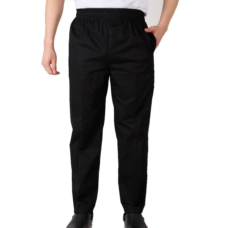 Summer Black Work Pants Men'S Loose Kitchen Waiter Work Elastic Waist Breathable Canteen Chef Pants - Image 1