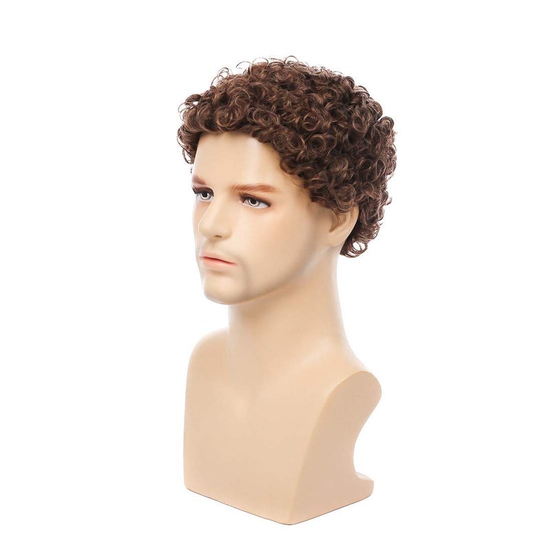 Swiking Mens Brown Afro Curly Wig for Male Guy Rocker Wig California Halloween Cosplay Costume Full Wigs - Image 3