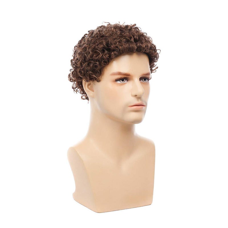 Swiking Mens Brown Afro Curly Wig for Male Guy Rocker Wig California Halloween Cosplay Costume Full Wigs - Image 4
