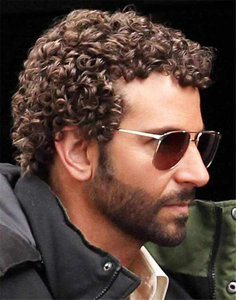 Swiking Mens Brown Afro Curly Wig for Male Guy Rocker Wig California Halloween Cosplay Costume Full Wigs - Image 1