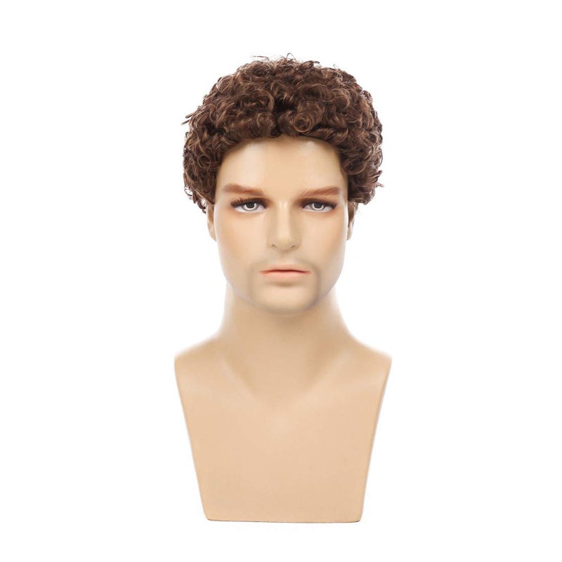 Swiking Mens Brown Afro Curly Wig for Male Guy Rocker Wig California Halloween Cosplay Costume Full Wigs - Image 2