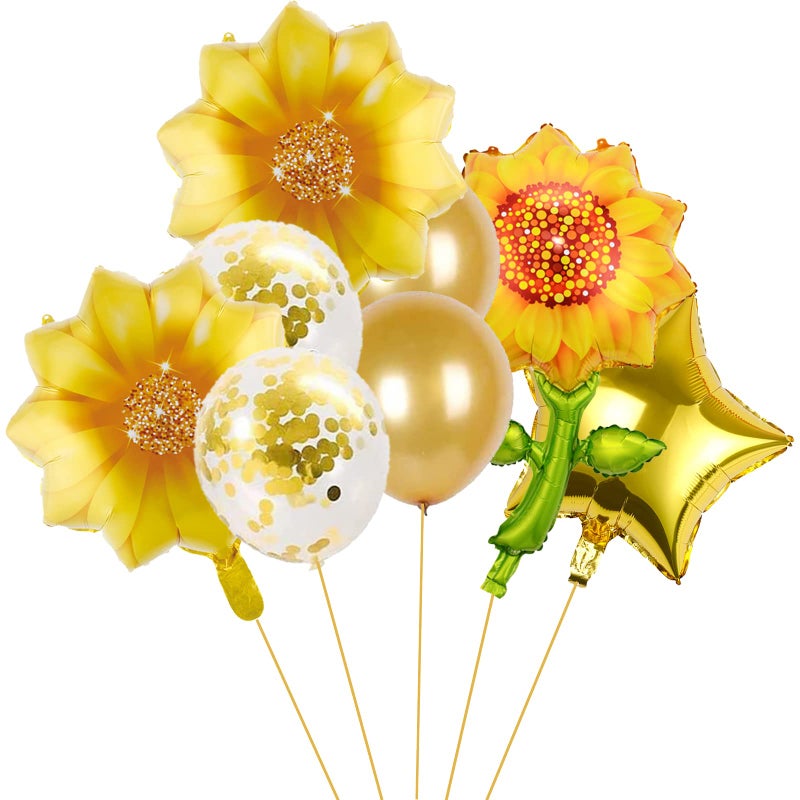 BIEUFBJI Yellow Sunflower Birthday Balloons Aluminum Foil Sunflower Shaped Mylar Balloons for Sunflower Theme Party Wedding Baby Shower Decor 8Pcs - Image 2