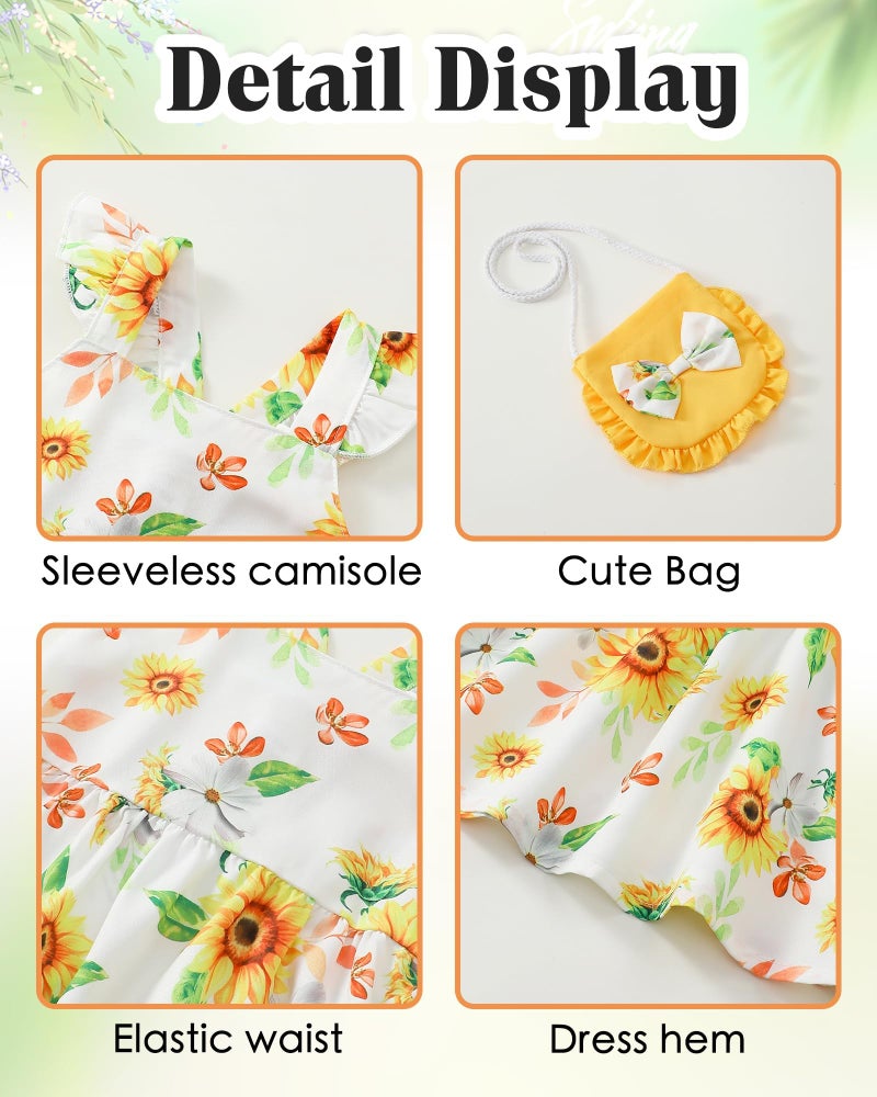 Mioglrie 18-24 Months Girl Clothes Baby Girls Dress Infant Summer Outfits Toddler Casual Ruffle Sleeve Sunflower Sundress with Cute Bag - Image 4