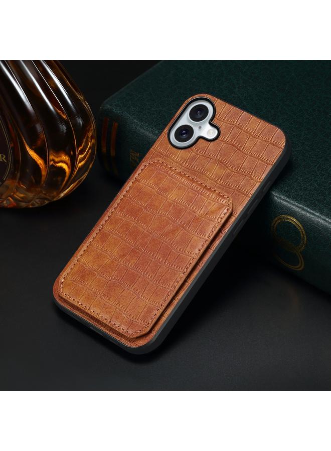 S-TOP Case For iPhone 16 Plus Imitation Crocodile Leather Back Phone Case with Holder - Image 2