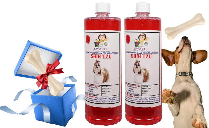 swacch Shampoo | Puppy Safe Shampoo | Shih Tzu Dog Shampoo (1 Litre) (Pack of 2) Jasmine + Medium White Bone | Dog Chew Bones | Teething chew Toy | Dental Teething |Combo Pack - Image 1