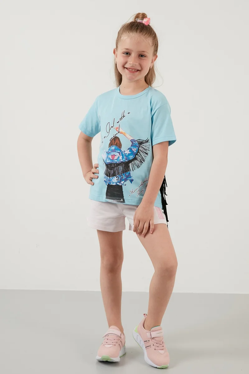 ليلا Cotton Printed Tassel Detailed Crew Neck T Shirt Girl's T Shirt 6211020