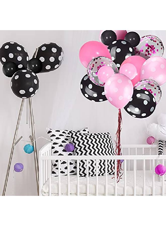 Skylety 75 قطعة بالونات ملونة على شكل فئران بالونات كونفيتي بالونات بنقاط بولكا بالونات لاتكس لزينة حفلات الهالوين عيد الميلاد الزفاف عيد الميلاد زينة الحفلات (وردي وأسود) - Image 4