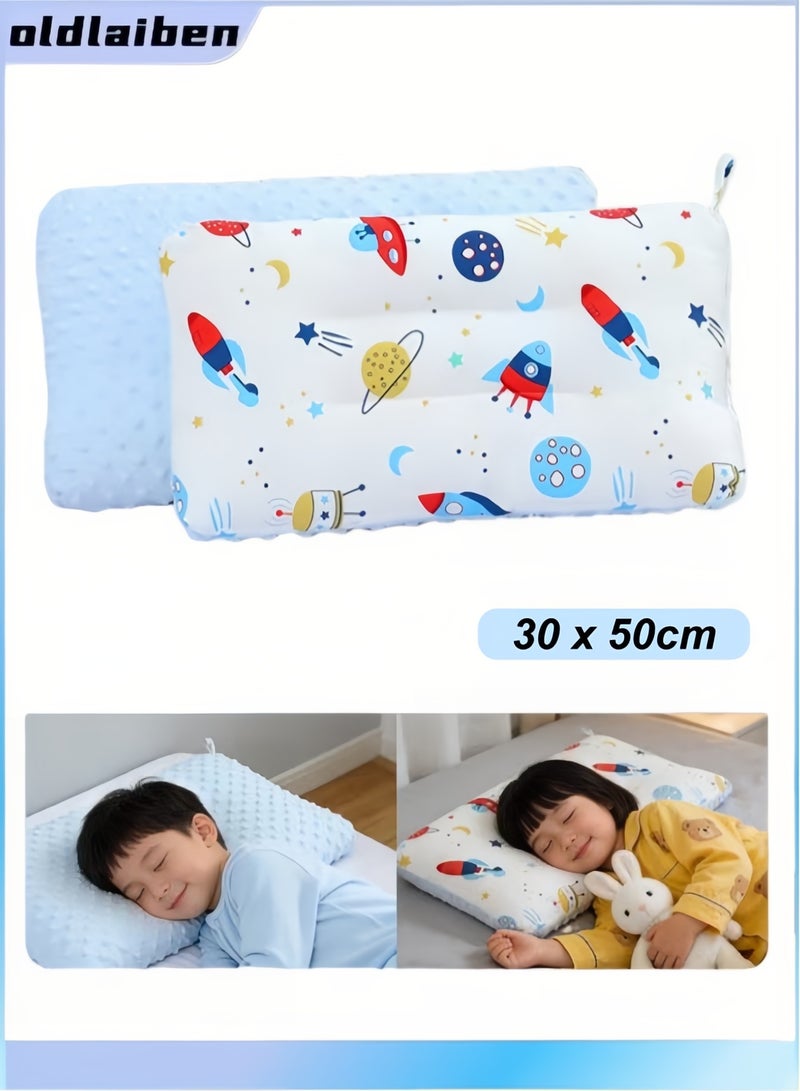oldlaiben Baby Pillow, Pure Cotton Baby Sleeping Pillow Baby Soothing Pillow Baby Nap Pillow Soothing Touch Granular Velvet Pillow, Washable Pillow Size 30x50cm (Blue) - Image 1