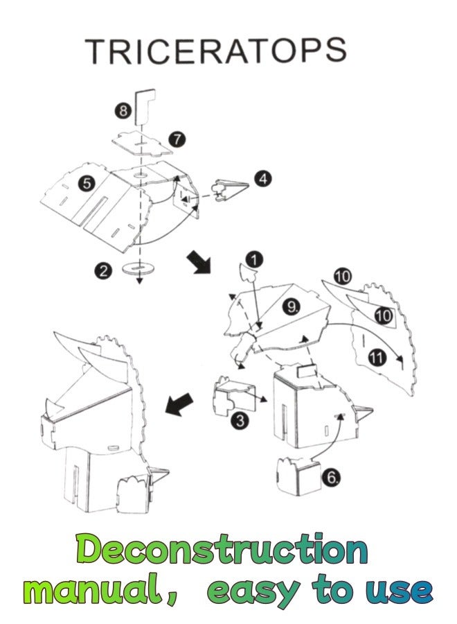 مجموعة أحجية ديناصورات الأطفال: نموذج ثلاثي الأبعاد من الورق لتريسيراتوبس - لعبة تعليمية سهلة البناء لتعزيز الذكاء المكاني - Image 3
