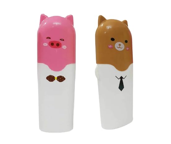 TEKZIE Tekzie Portable Cartoon Animal Toothbrush Holder Box Plastic Tooth Mug Plastic Toothpaste Case Multicolor Pack of 2 - Image 1