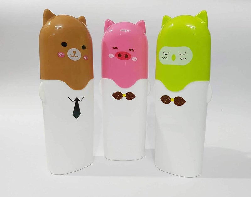 TEKZIE Tekzie Portable Cartoon Animal Toothbrush Holder Box Plastic Tooth Mug Plastic Toothpaste Case Multicolor Pack of 2 - Image 2