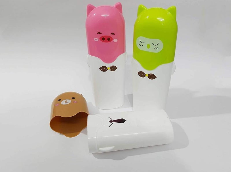 TEKZIE Tekzie Portable Cartoon Animal Toothbrush Holder Box Plastic Tooth Mug Plastic Toothpaste Case Multicolor Pack of 2 - Image 4