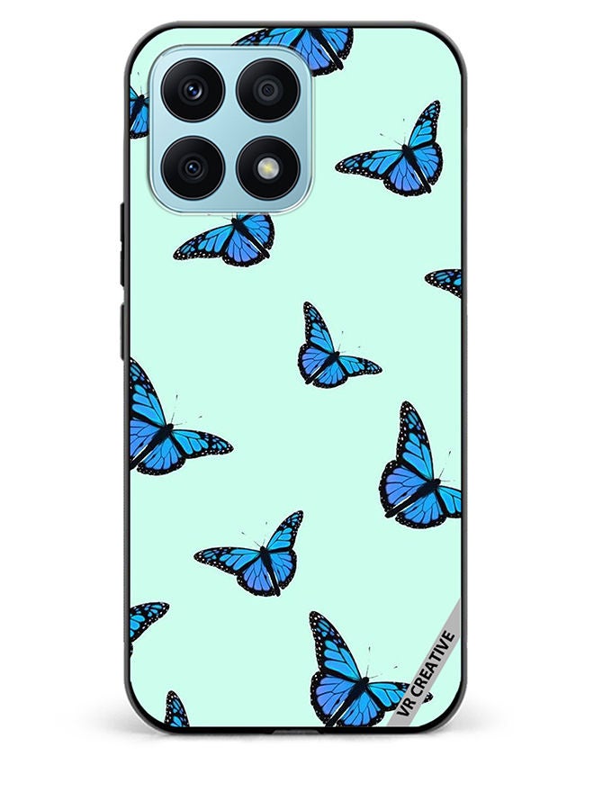Protective Case Cover For Honor X8a Blue Butterfly Flies Design Multicolour