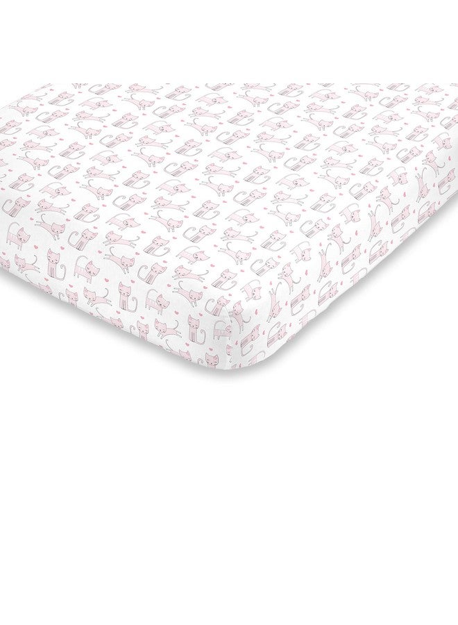 NoJo Super Soft Pink & White Purrdy Kitty Cat Fitted Crib Sheet, Pink, White - Image 1