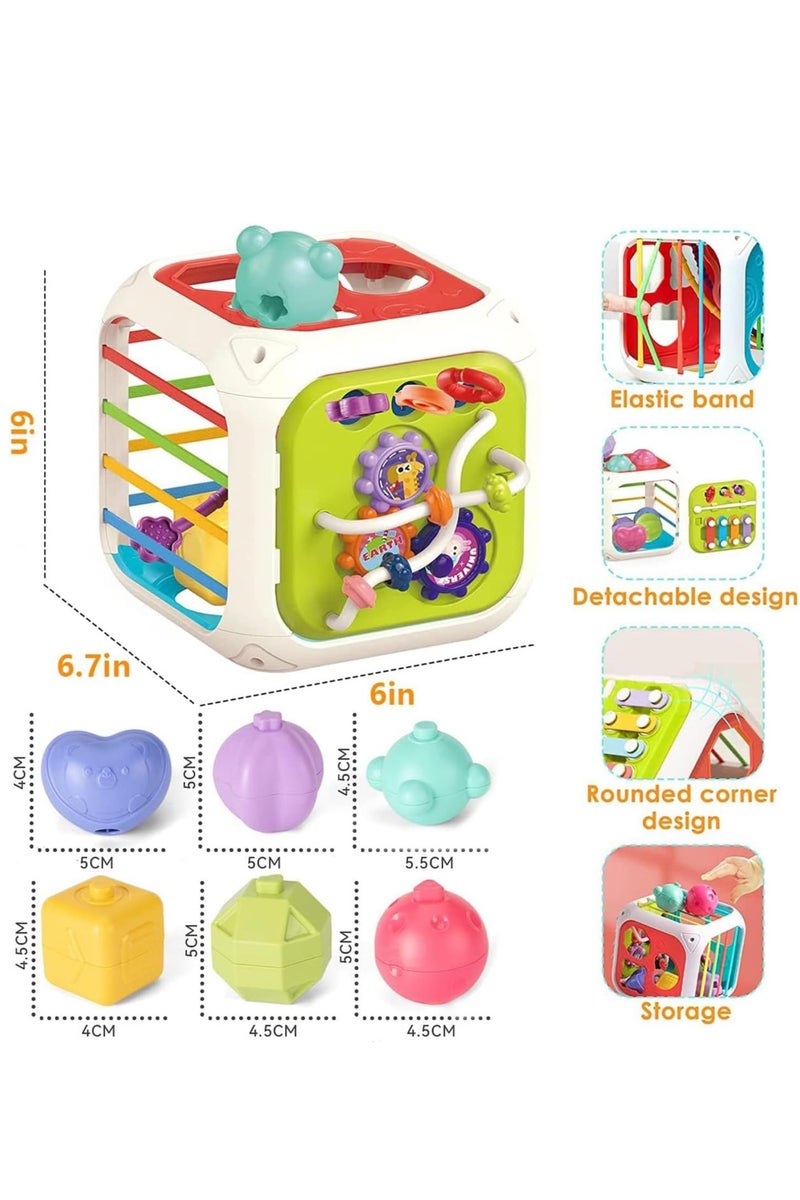 Flushrenic Baby Shape Sorting Montessori Sensory Toy, 7-in-1 Activity Cube With Shape Classifier And Colored Square Ball For 1 Year Olds ,With a unique design, providing endless hours of fun and excitement,helps enhance motor skills and stimulate curiosity. - Image 2