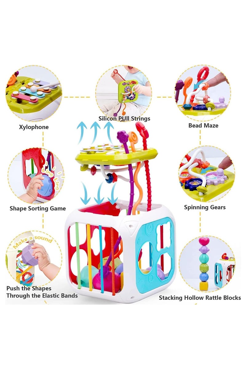 Flushrenic Baby Shape Sorting Montessori Sensory Toy, 7-in-1 Activity Cube With Shape Classifier And Colored Square Ball For 1 Year Olds ,With a unique design, providing endless hours of fun and excitement,helps enhance motor skills and stimulate curiosity. - Image 3