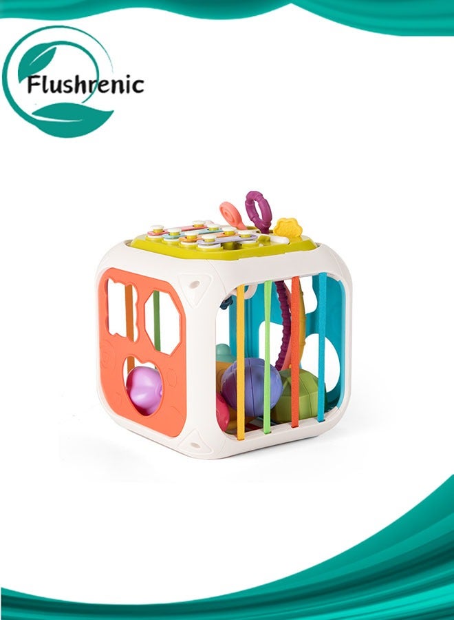 Flushrenic Baby Shape Sorting Montessori Sensory Toy, 7-in-1 Activity Cube With Shape Classifier And Colored Square Ball For 1 Year Olds ,With a unique design, providing endless hours of fun and excitement,helps enhance motor skills and stimulate curiosity. - Image 1