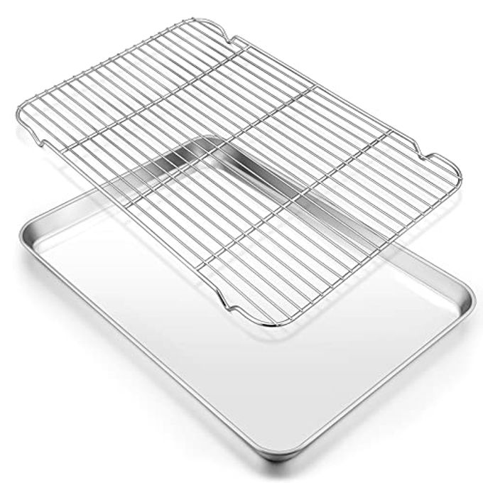 Large Baking Sheet with Rack Set, E-far 20x14 Stainless Steel Cookie Sheet Pan for Oven Cooking Roasting, Rimmed Metal Tray with Wire Cooling Rack for Bacon Meat Steak - Dishwasher Safe