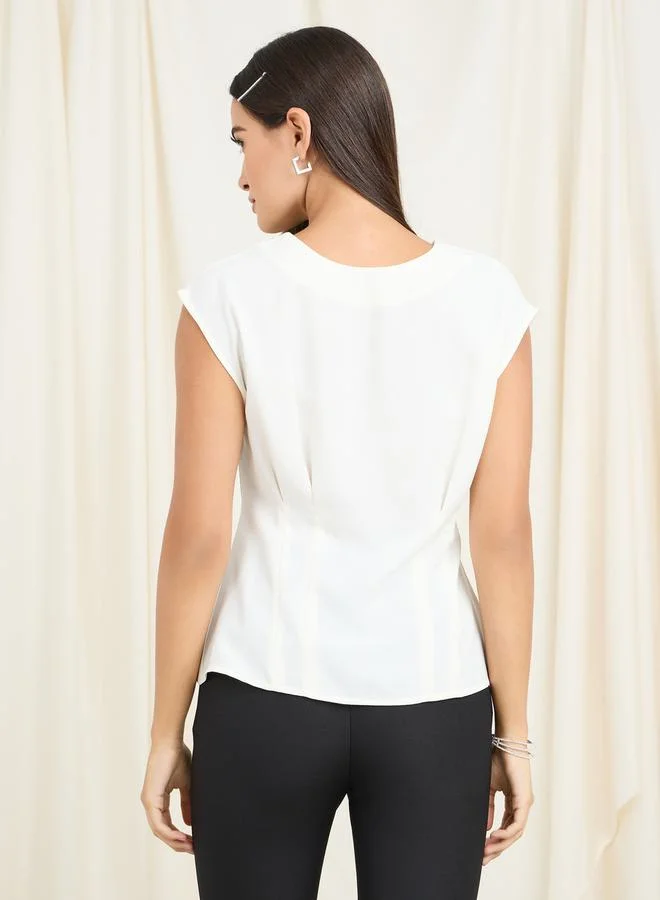 Styli Fold Pleat Detail V Neck Blouse
