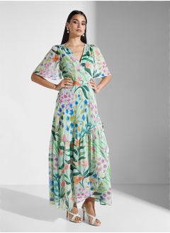 Hope & Ivy Flutter Sleeve Wrap Dress With Tie Waist  - Image 1