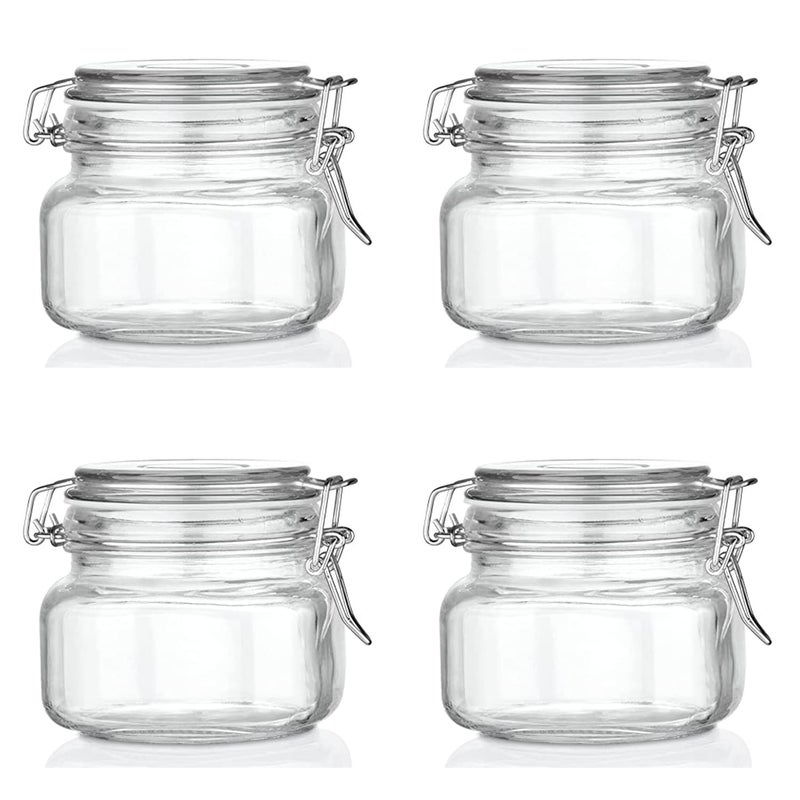 DORMICO Glass Storage Jars Preserve Mason Jar with Clip Fasten Square Glass Jars With Leak Proof Rubber Gasket for Canning Sealing Preserving Meal Prep Overnight Oats Jam Pack of 4 - Image 1