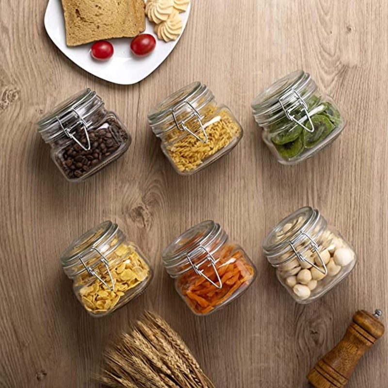 DORMICO Glass Storage Jars Preserve Mason Jar with Clip Fasten Square Glass Jars With Leak Proof Rubber Gasket for Canning Sealing Preserving Meal Prep Overnight Oats Jam Pack of 4 - Image 2
