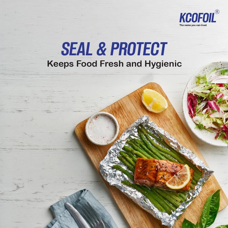 KCOFOIL Aluminium Foil Roll - 9 Meter (Pack of 2) | 10 Micron Thickness Food-Grade Silver Foil Paper for Lunch & Tiffin | Multipurpose Kitchen Wrap for Cooking, Baking, Grilling & Food Storage - Image 4