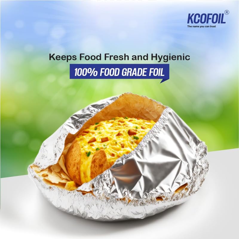KCOFOIL Aluminium Foil Roll - 9 Meter (Pack of 2) | 10 Micron Thickness Food-Grade Silver Foil Paper for Lunch & Tiffin | Multipurpose Kitchen Wrap for Cooking, Baking, Grilling & Food Storage - Image 2