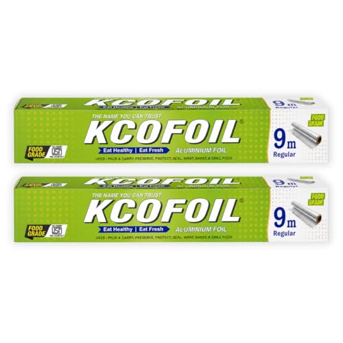 KCOFOIL Aluminium Foil Roll - 9 Meter (Pack of 2) | 10 Micron Thickness Food-Grade Silver Foil Paper for Lunch & Tiffin | Multipurpose Kitchen Wrap for Cooking, Baking, Grilling & Food Storage - Image 1