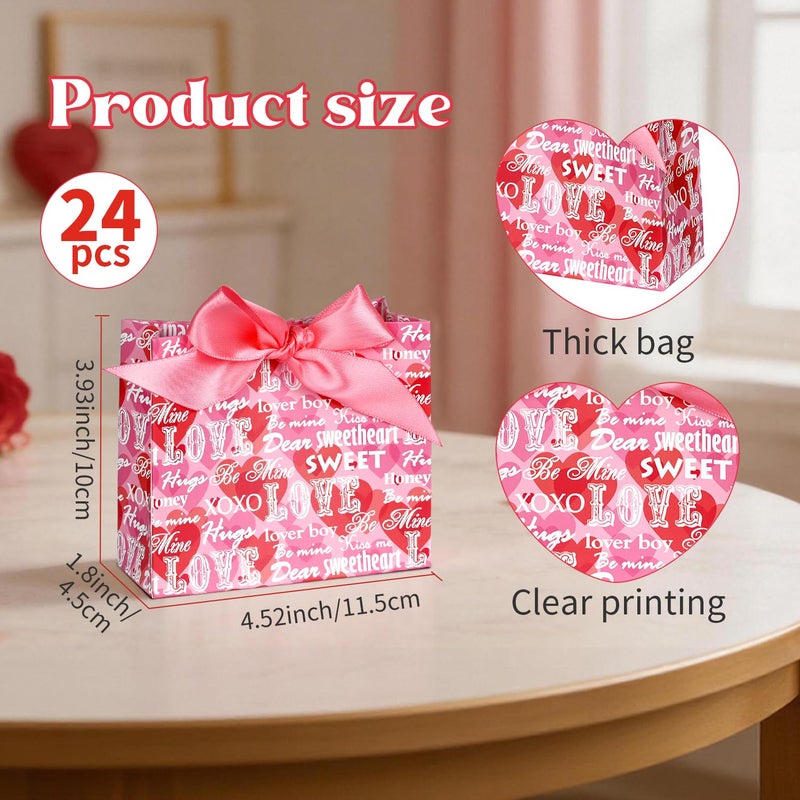 Nimbbex 24 Pack Small Valentines Gift Bags with Bow Ribbons, 4.5" X 1.8" X 3.9" Love Heart Valentines Bags, Mini Valentines Bags for Weddings, Holidays, Classroom, Valentine's Day Gift Giving - Image 3