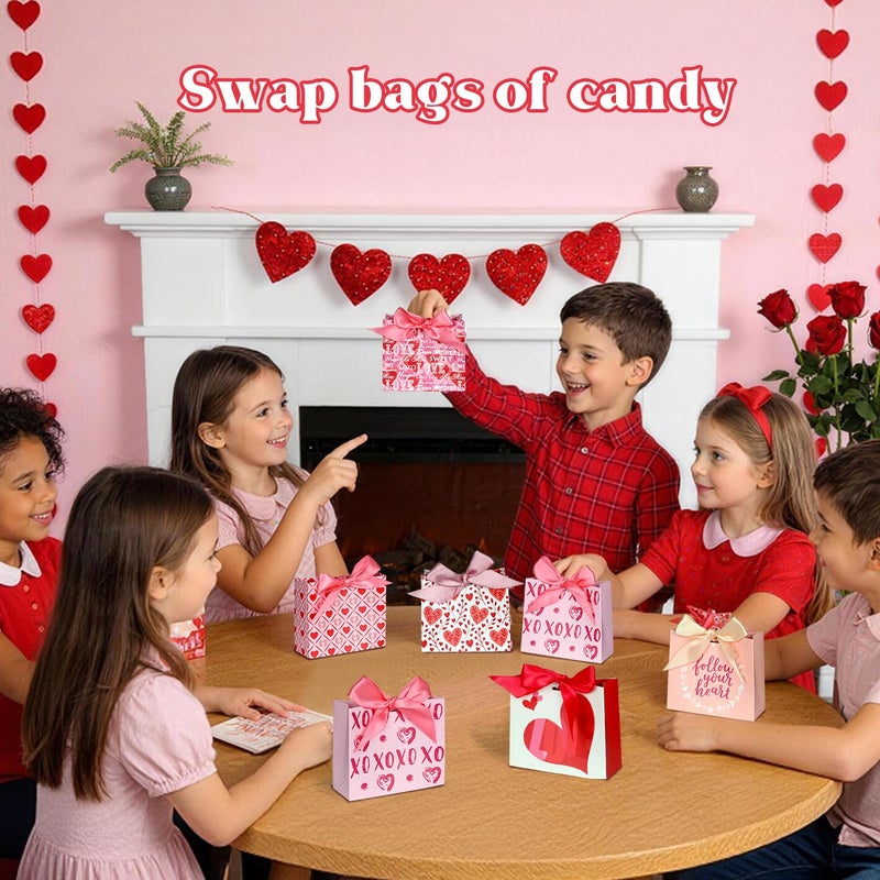 Nimbbex 24 Pack Small Valentines Gift Bags with Bow Ribbons, 4.5" X 1.8" X 3.9" Love Heart Valentines Bags, Mini Valentines Bags for Weddings, Holidays, Classroom, Valentine's Day Gift Giving - Image 4